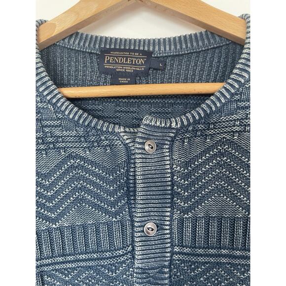 Pendleton Men's Large Blue Long Sleeve Cotton Henley Casual Sweater - Picture 3 of 9